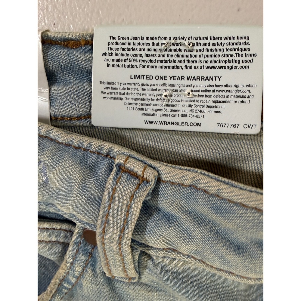 Wrangler Retro Green Jean Light Wash Distressed Bell Bottom Flare Jeans 29x34 - Picture 6 of 9